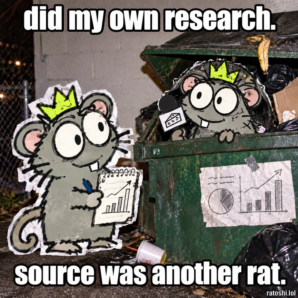 RATOSHI meme: did my own research. source was another rat.
