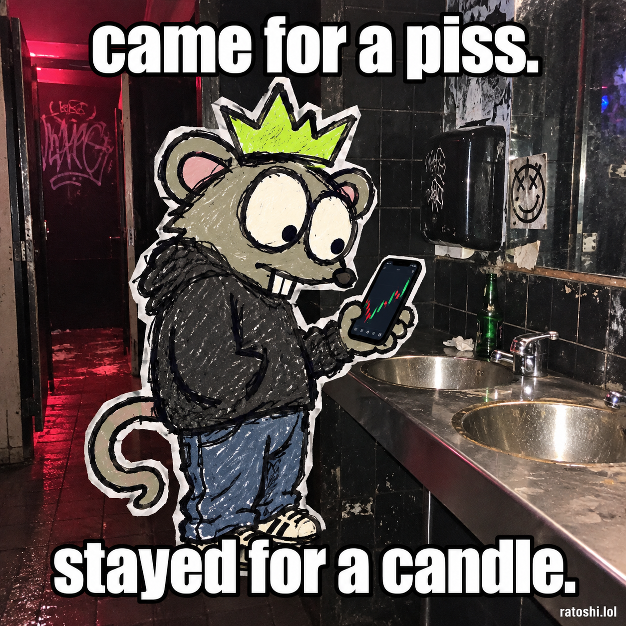 RATOSHI meme: came for a piss. stayed for a candle.