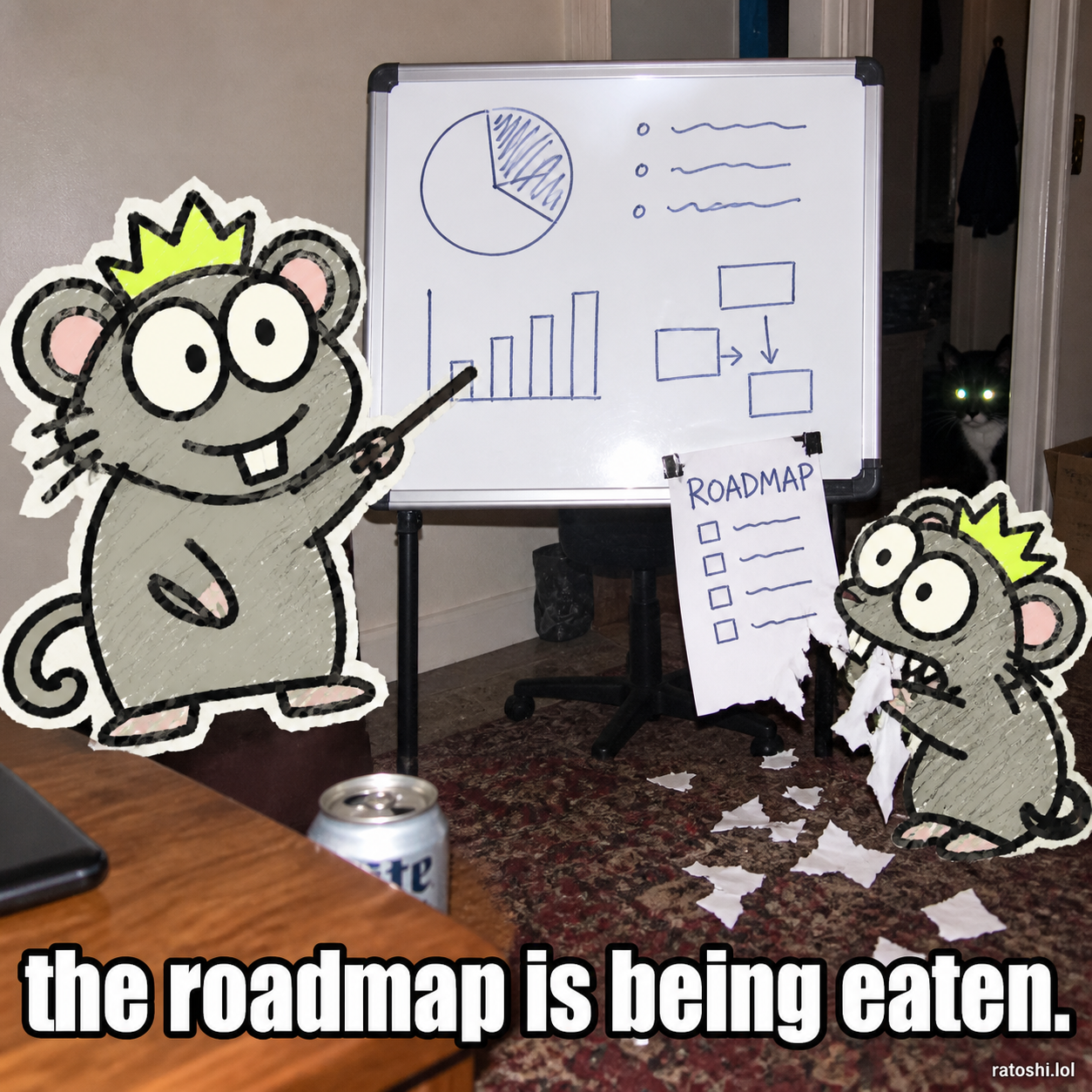 RATOSHI meme: the roadmap is being eaten.